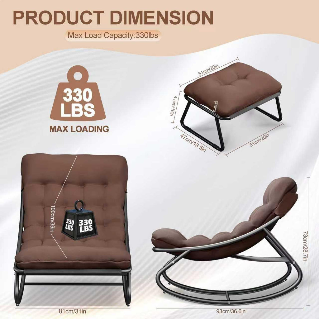 Outdoor and Indoor Rocking Chairs, Comfy Patio Chair, Rocking Chair with Ottoman and Sturdy Metal Frame, Balcony Chairs with Thickened Cushion, Silla Mecedora for Patio Porch Garden Living (Brown)