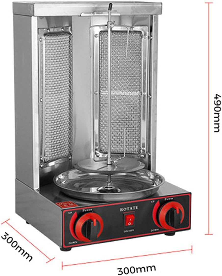 Electric Vertical Broiler Doner, Gas Doner Kebab Gyro Grill Machine, Automatic Spinning Smokeless Barbecue Grill for Restaurant Home Kitchen 50-300℃ Adjustable,Silver-M