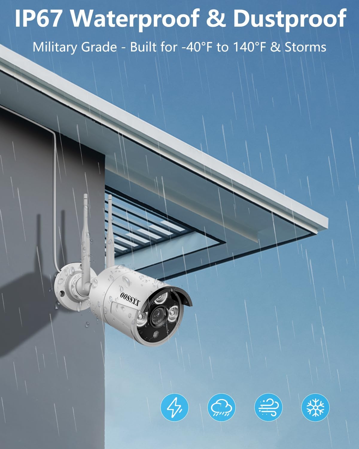 (2026 Update) Wireless WiFi Outdoor Security Camera System with Monitor, IP67 Waterproof Dual Antenna Cameras, Built-in Screen NVR, Audio Recording, Night Vision, No Monthly Fee, Plug & Play