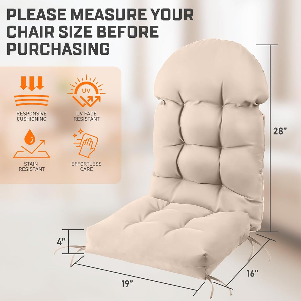FUNBERRY Patio Chair Cushions Set of 4, Thicken Comfy Cushions for Rocker Non Slip Fade Shield Waterproof High Back with Ties