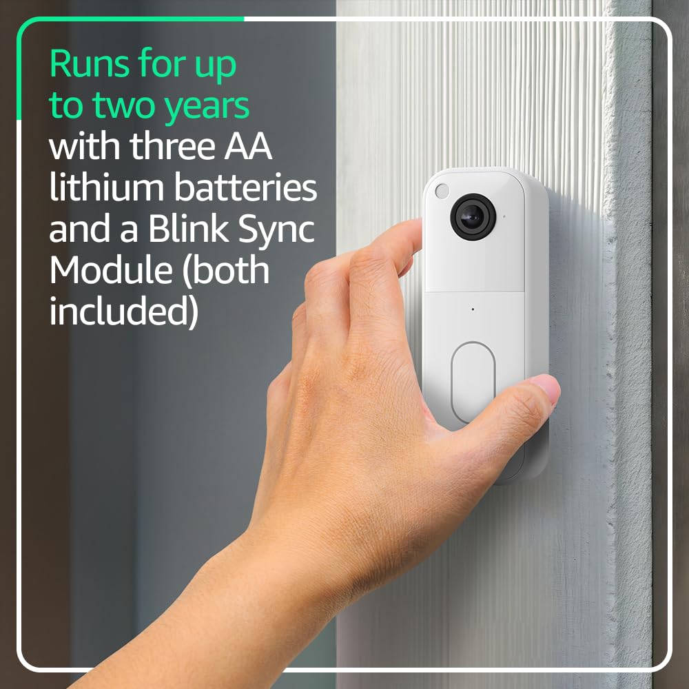 Blink Video Doorbell with 1-Year Subscription – Head-to-toe HD view, two-year battery, Sync Module Core included – System (White)