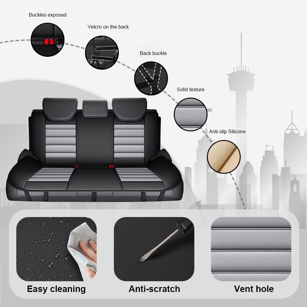 JOJ Car Seat Cover for Cadillac XT6 Seat Covers for Cars 2020-2026,Leather Waterproof Car Seat Covers Full Set,All Weather Tech Car Seat Protector,7 Seats Black Gray
