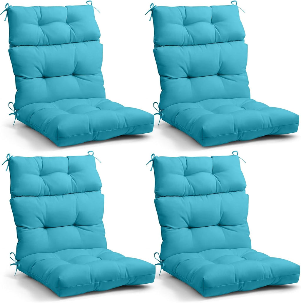 EAGLE PEAK Tufted Outdoor/Indoor High Back Patio Chair Cushions, Set of 4, 46'' x 22'', Blue