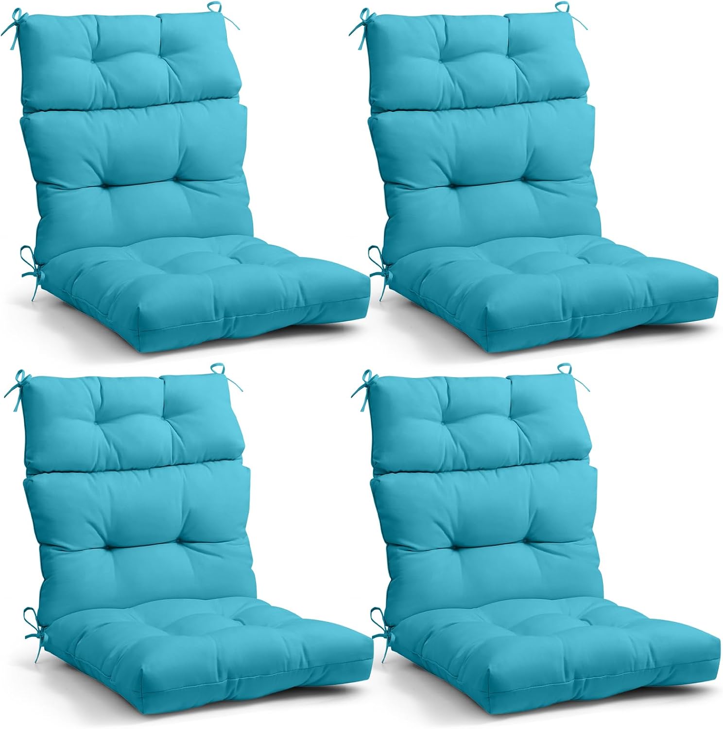 EAGLE PEAK Tufted Outdoor/Indoor High Back Patio Chair Cushions, Set of 4, 46'' x 22'', Blue