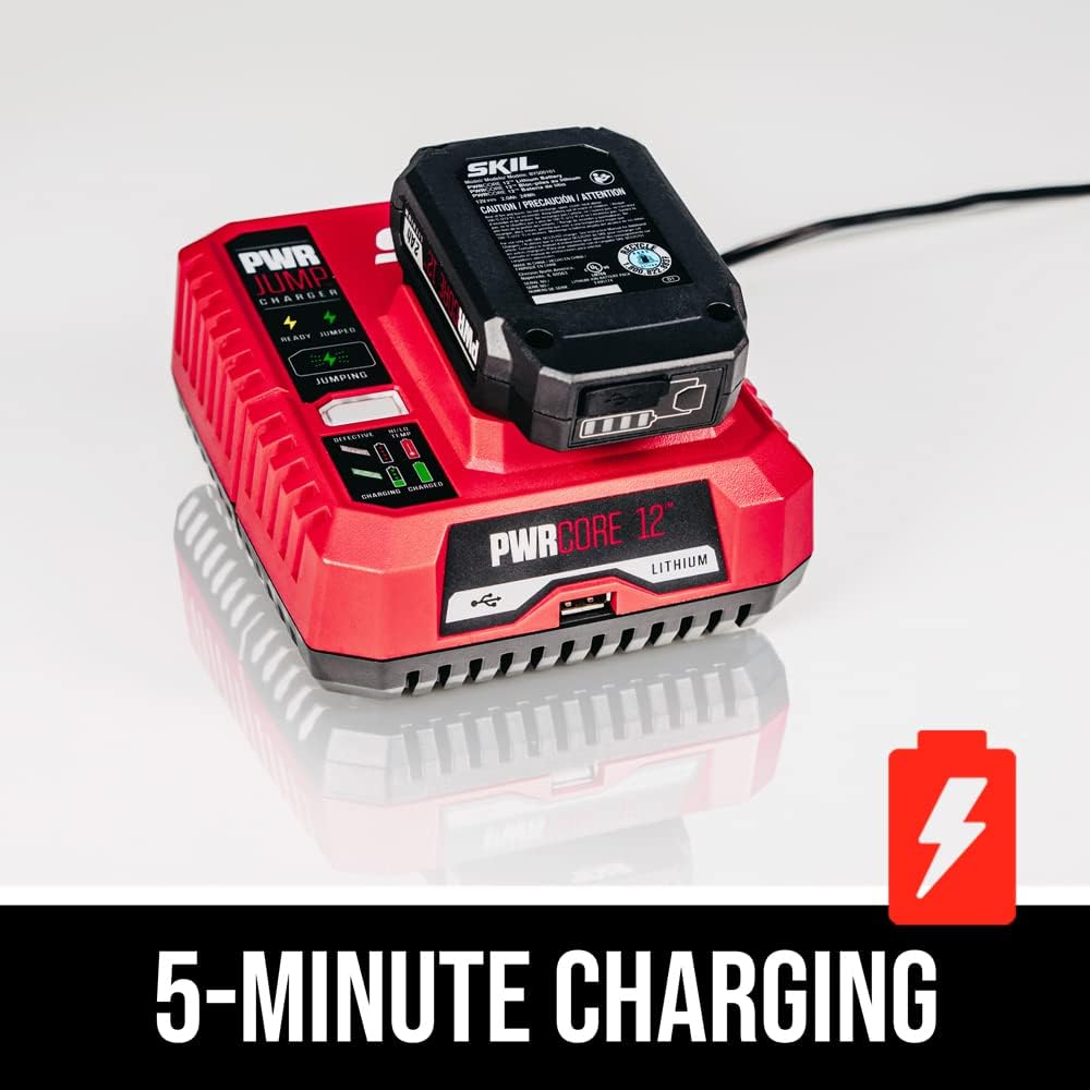 SKIL PWR CORE 12 Brushless 12V 5-Tool Compact Combo Kit Includes Two 2.0Ah Battery and Charger - CB8368A-20,Red