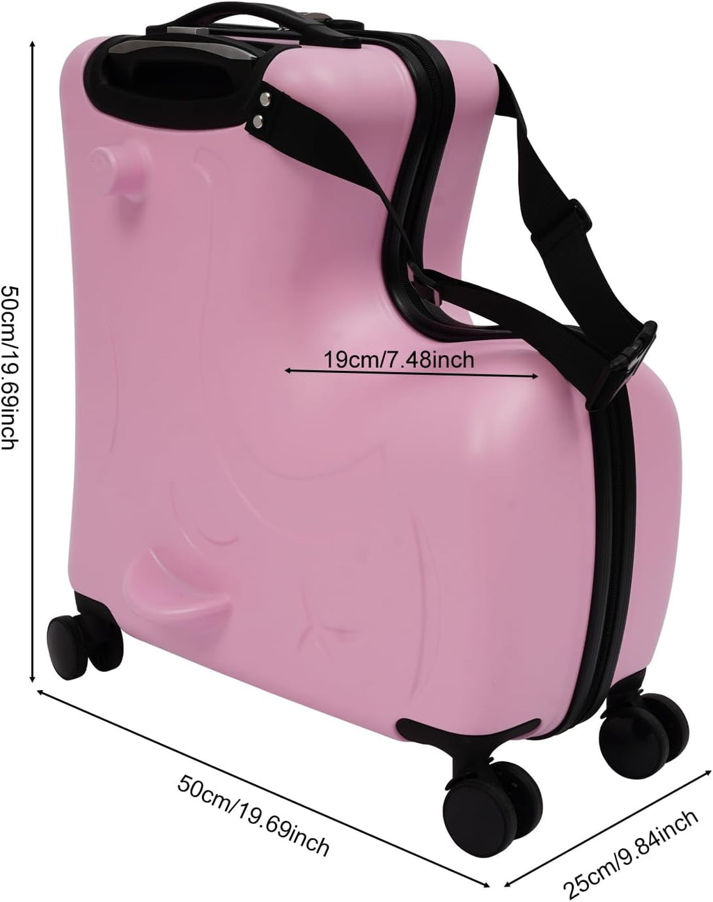 20 inch Ridable Double-Wheel Pink Trolley Luggage Case, Ride on Suitcase with Spinner Wheels Seat & Safety Belt, Hardside Rolling Luggage for Travel