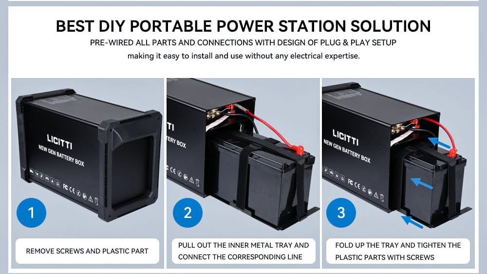 Licitti 2000W AC Aluminum Power Station Hub with Pure Sine Wave Inverter - DIY Portable Energy System for Home, Outdoor & Marine