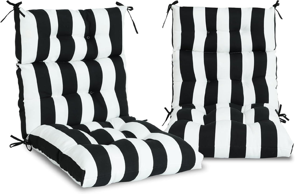Only choice High Back Adirondack Chair Cushion Set of 2-44'x 22'x 4' Waterproof, Fade-Resistant Outdoor Rocking Chair Cushions for Patio, Garden, Porch (2, Black White Stripes)