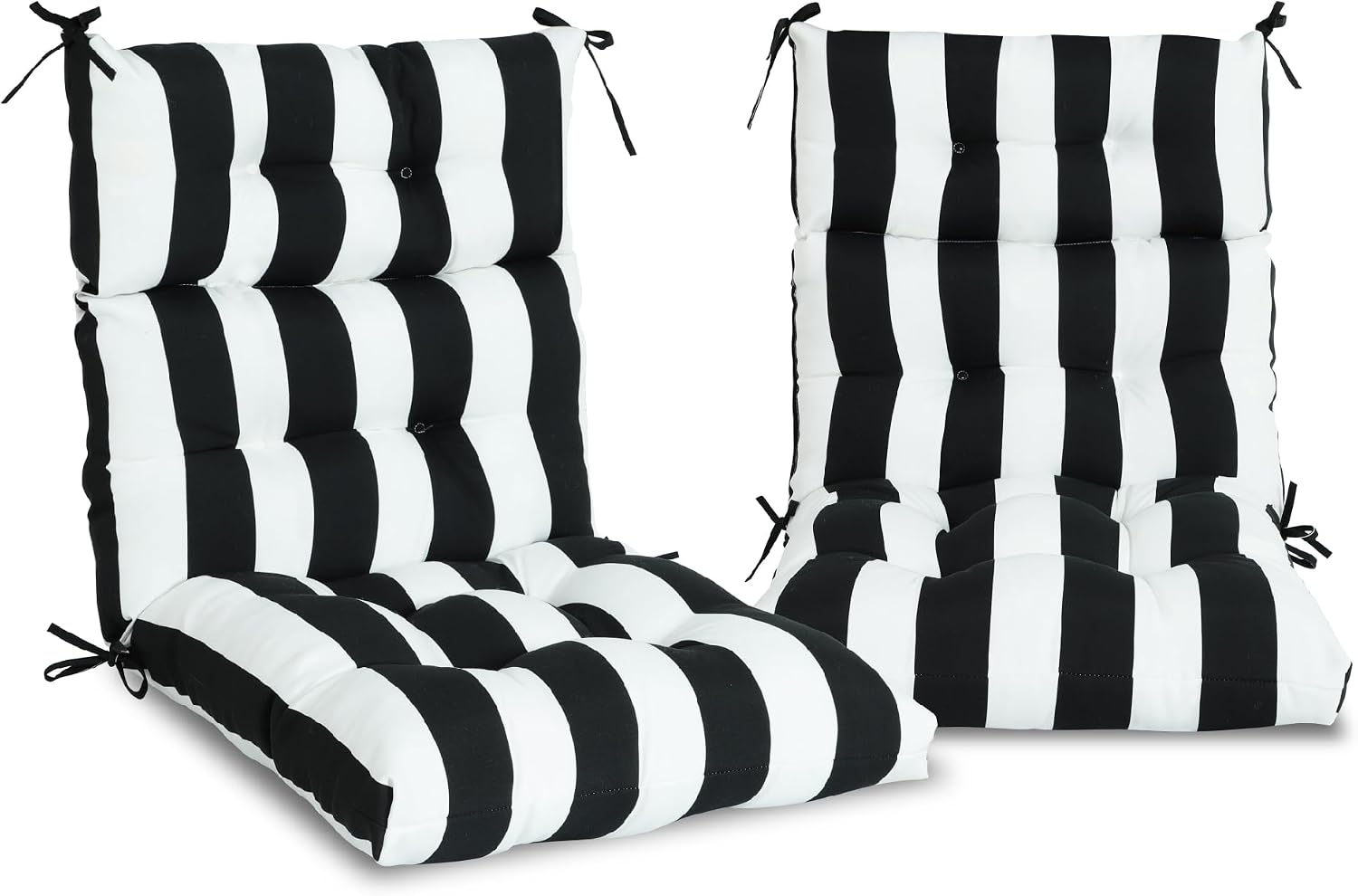 Only choice High Back Adirondack Chair Cushion Set of 2-44'x 22'x 4' Waterproof, Fade-Resistant Outdoor Rocking Chair Cushions for Patio, Garden, Porch (2, Black White Stripes)