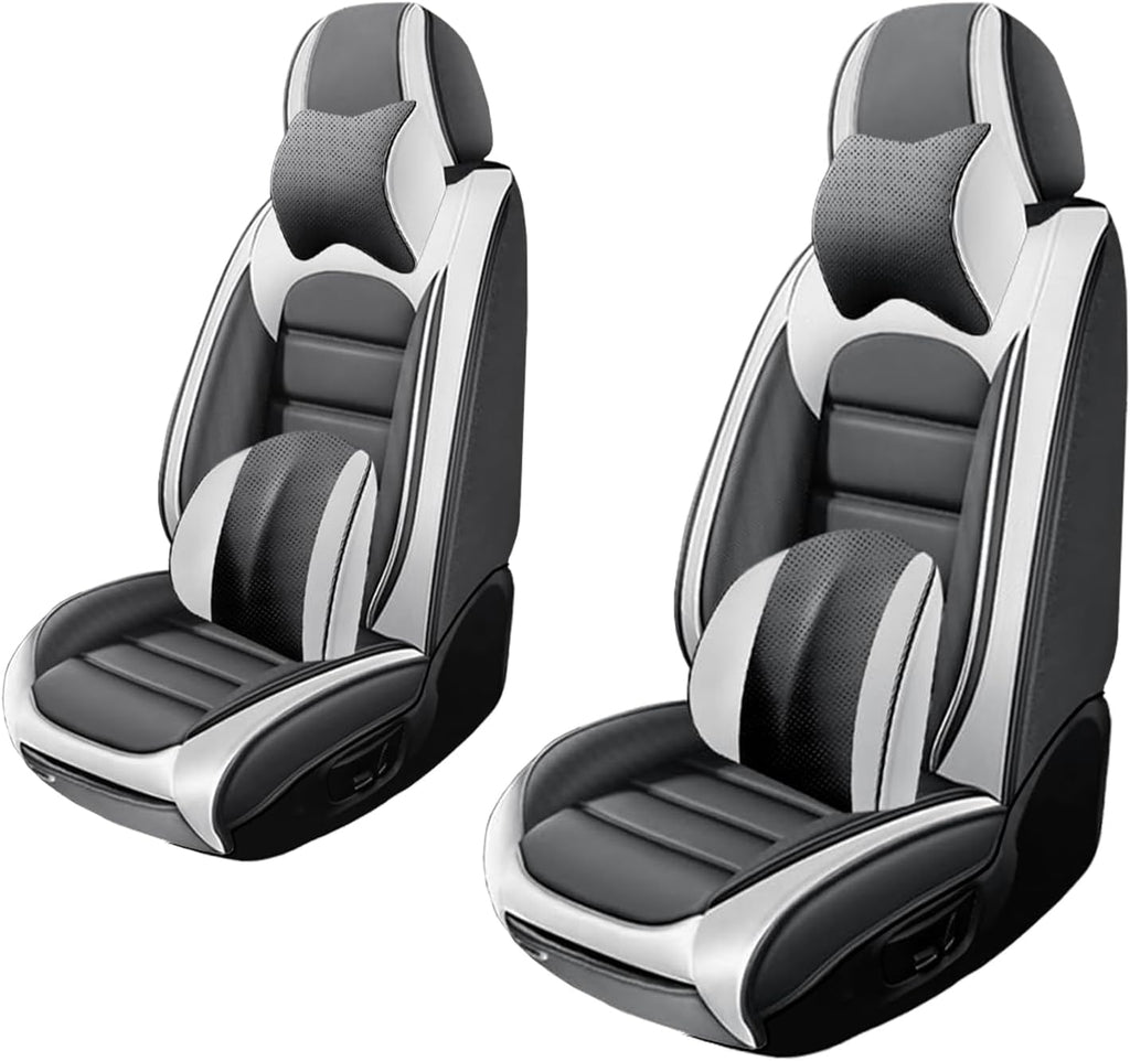 2 Seat Covers for Buick Encore GX 2020-2024 Leather Car Seat Covers Waterproof Anti-Slip Car Seat Protectors Comfort Premium Automotive Seat Covers with Airbag（Luxury,White+Gray）