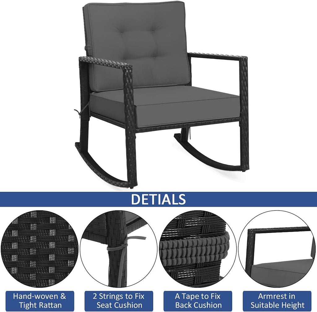 HAPPYGRILL Wicker Rocking Chair, Outdoor Patio Glider Chair with Heavy-Duty Frame, Thick Cushion, Rattan Rocking Chair for Backyard Garden Porch