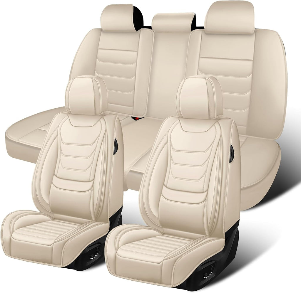 Fit for Volkswagen Jetta 2005-2025 Custom Seat Covers, PU Leather Car Seat Covers, Full Coverage Protection, Thick Cushioning Seat Protectors(Standard Full Set/Beige)