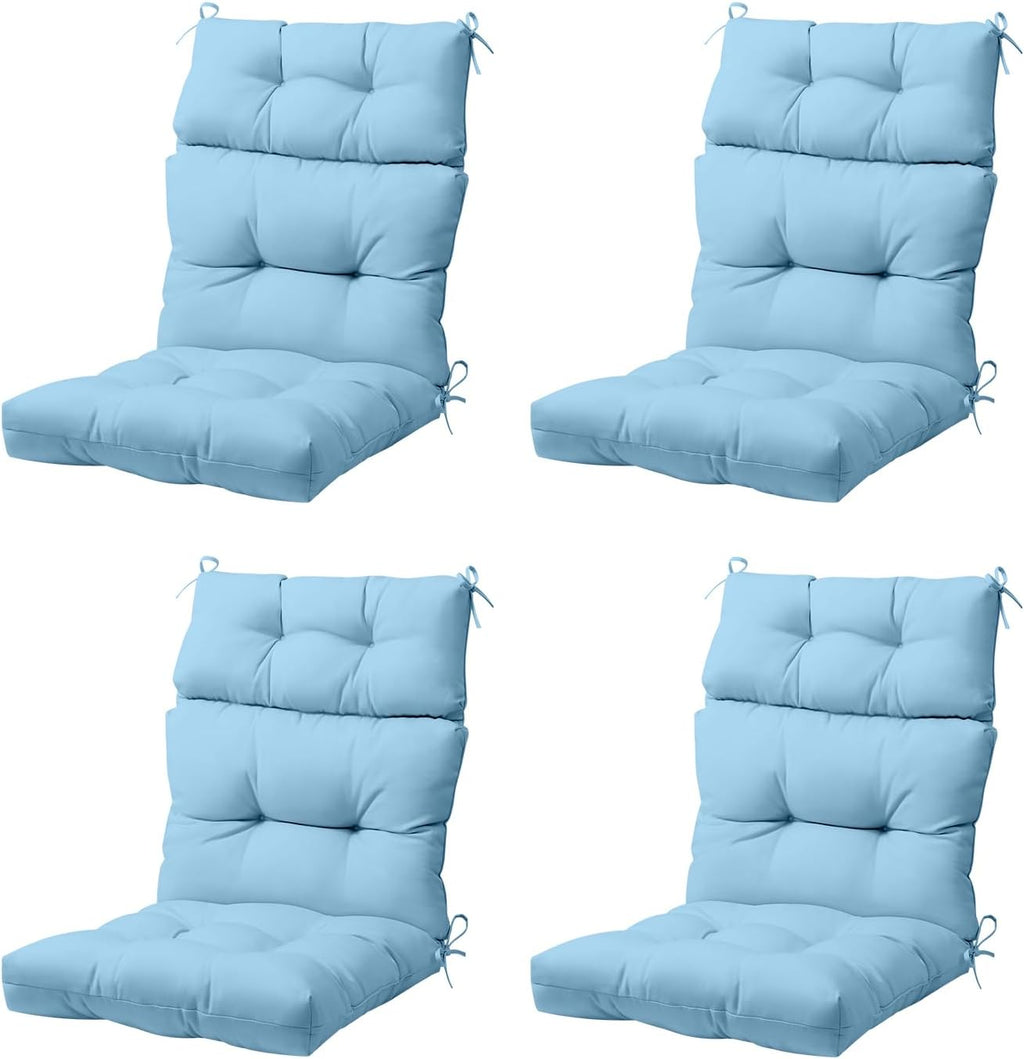 COOS BAY Outdoor Chair Cushions High Back 46x22 Inch, Tufted Patio Seat Cushions with Ties, Water-Resistant Replacement Pads, 4 Pack, Aqua Blue