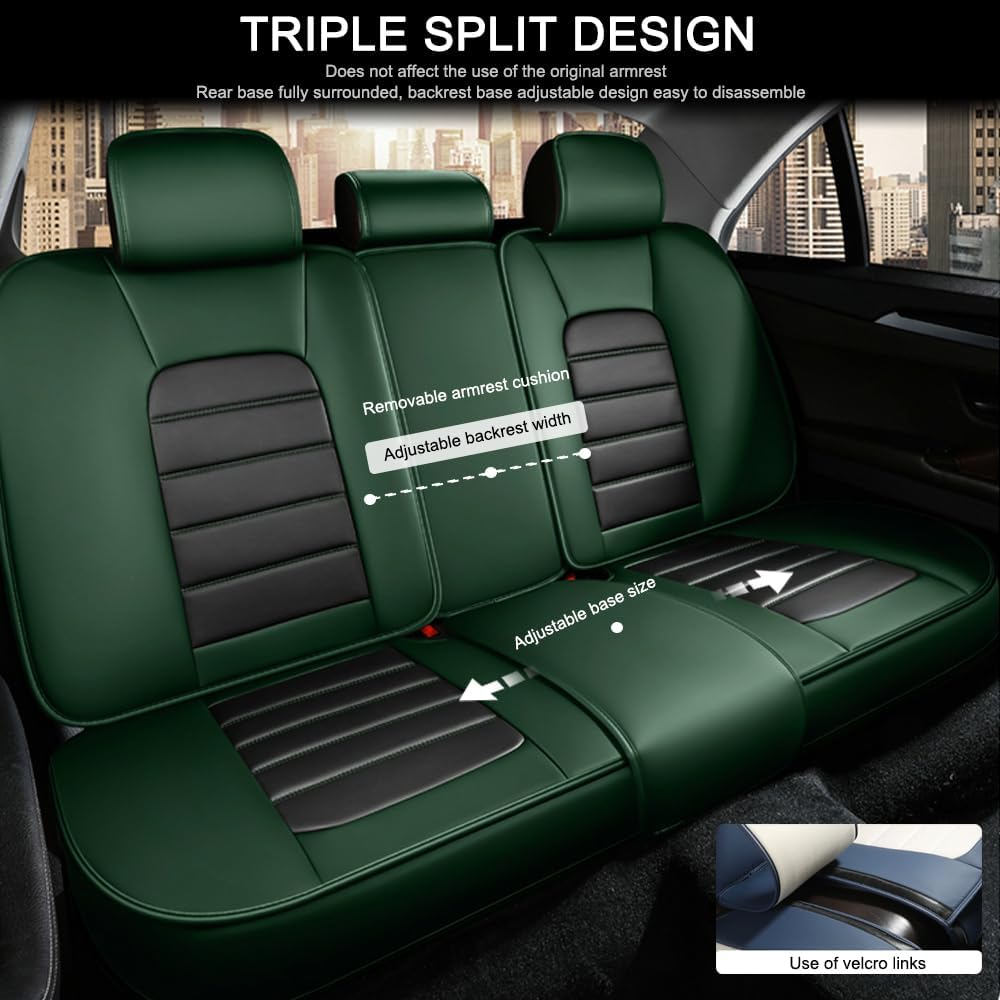 5 Seat Covers for Buick Encore GX 2020-2024 Leather Car Seat Covers Waterproof Anti-Slip Car Seat Protectors Comfort Automotive Seat Covers with Airbag（Luxury,Black+Green）