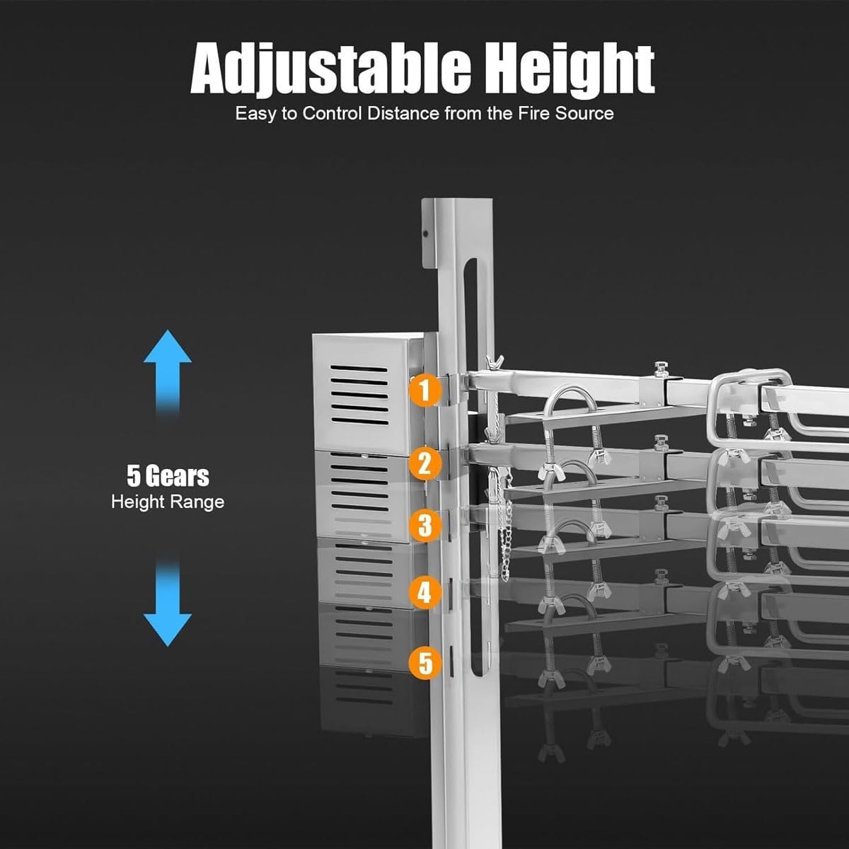 BBQ Grill Rotisserie, Stainless Steel Electric Automatic Grill with X Shaped Bracket, 15W Roast Hog Roaster Machine Up to 70KG, 5 Gears Height Adjustment, for Barbecue Bar, Restaurant