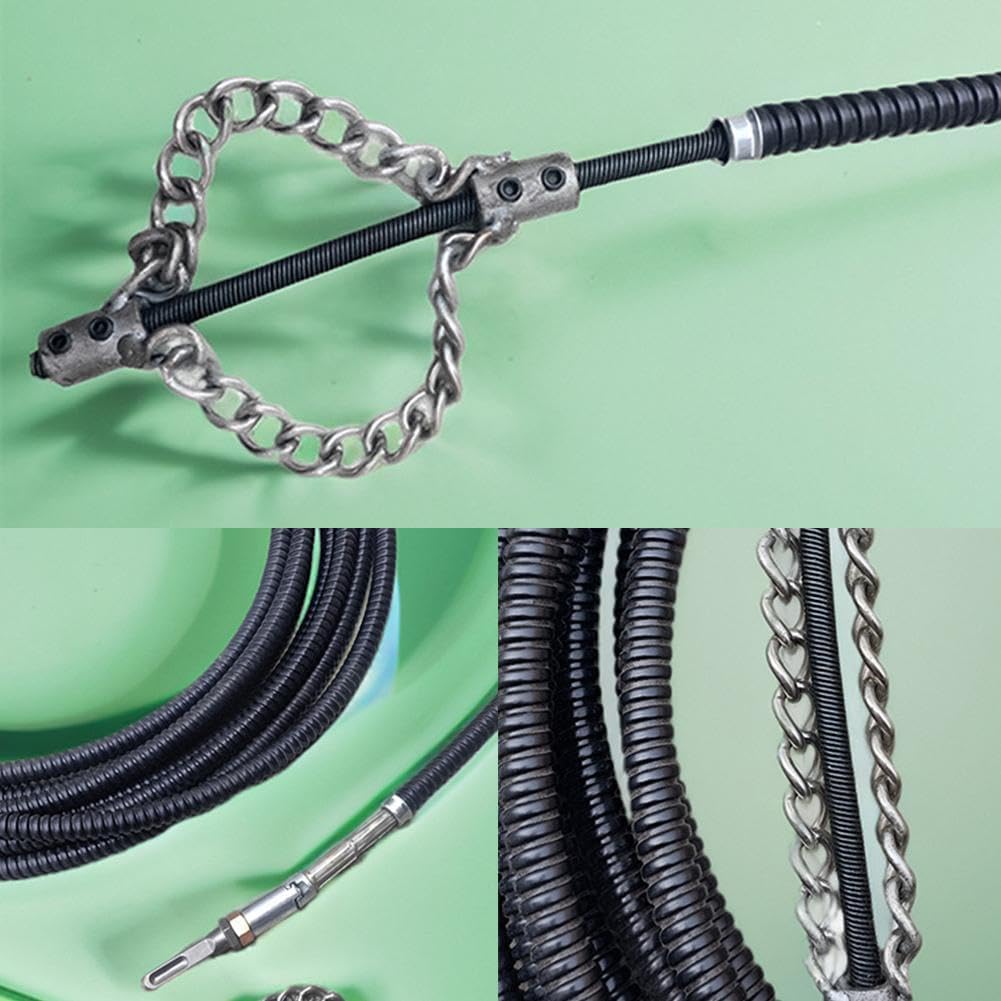 Flex-Shaft Sewer Descaling Chain, Multi-Purpose PVC Pipe Maintenance Tool, Push-Type Rotary Cable Sewer Dredge, Oil in Pipeline Blocks Drilling Tools, Suitable for 16mm Spring