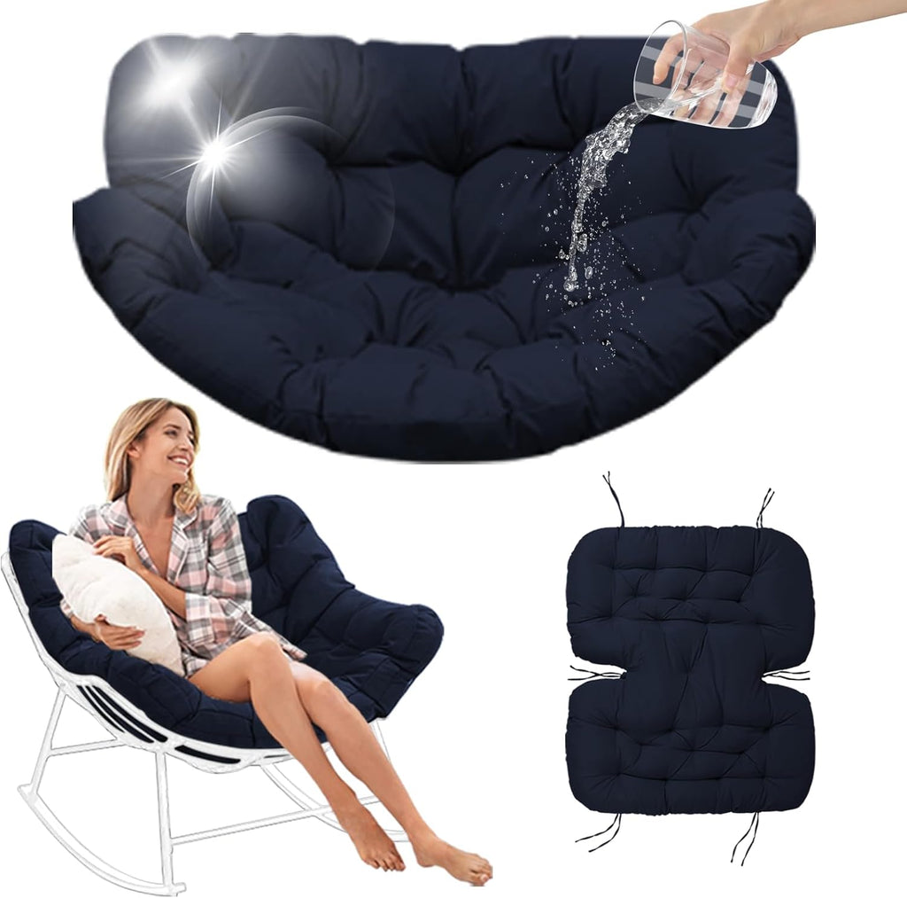 Outdoor Rocking Chair Cushions Replacement, 6''Thick Waterproof & Fade Resistant Papasan Chair Cushion with 6 Straps,Tufted Egg Chair Cushion for Indoor & Outdoor (Navy Blue)
