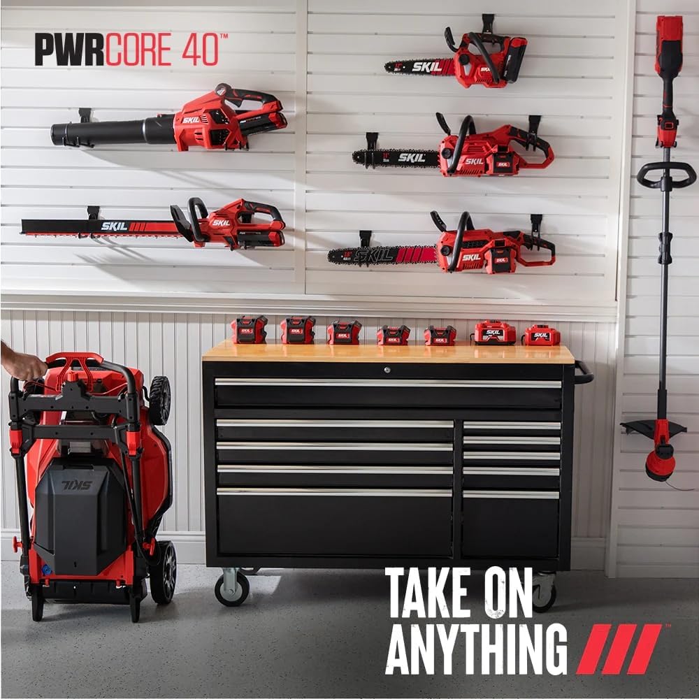 SKIL PWR CORE 40 Brushless 40V 14' Lightweight Chainsaw Kit with Tool-free Chain Tension & Auto Lubrication, Includes 2.5Ah Battery and Auto PWR Jump Charger - CS4555-10