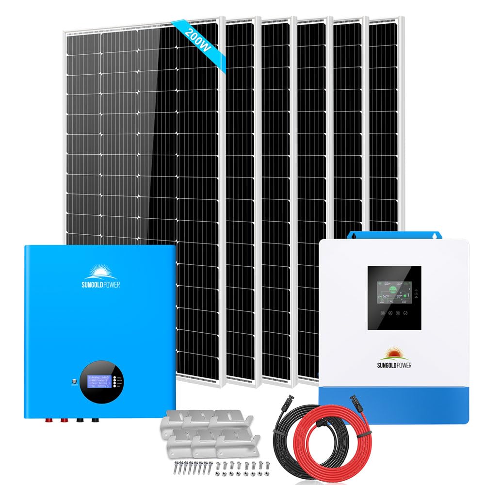 SUNGOLDPOWER Off-Grid Solar Kit SGM-5K5E:UL1741 5000W 48VDC 120V Inverter 5.12KWH Wall Mounted Battery 6 X 200 Watts Solar Panels for Homes,Cabins,RVs,Sheds,Backup,Off Grid System