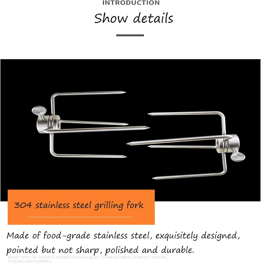 Universal BBQ Grill Rotisserie Kit, Stainless Steel Rotisserie Grill Kit with 4 Prong Meat Forks/Electric Motor, 360° Automatic Rotation, Heights Adjustable, Bear 22~33lb Food, for Outdoor