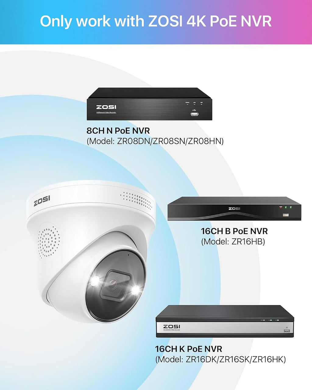 ZOSI 2-Pack 4K PoE Security Cameras with Ethernet Cables, Person/Vehicle Detection, 2-Way Audio, Weatherproof, Color Night Vision, Outdoor Indoor Camera Only Compatible with Same Brand 8MP/4K POE NVR