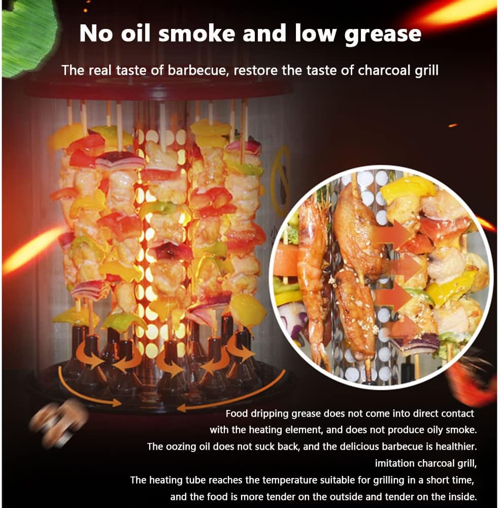 Electric Barbecue Grill Household Skewer Machine, Heightening Timing Electric Skewer Stove Automatic Rotation Smokeless Indoor Barbecue Electric Grill