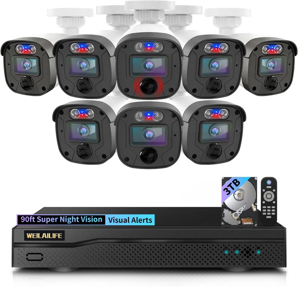 【122° Wide-Angle】 Outdoor Wired Security Camera System, Home Video Surveillance Systems, CCTV Cameras for Home, DVR Surveillance Kits