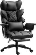 Dowinx Big and Tall Office Chair with Pocket Spring Cushion,High Back Computer Gaming Chairs with Adjustable Armrests,Executive Desk Chairs with Lumbar Support and Footrest,PU Leather-Black