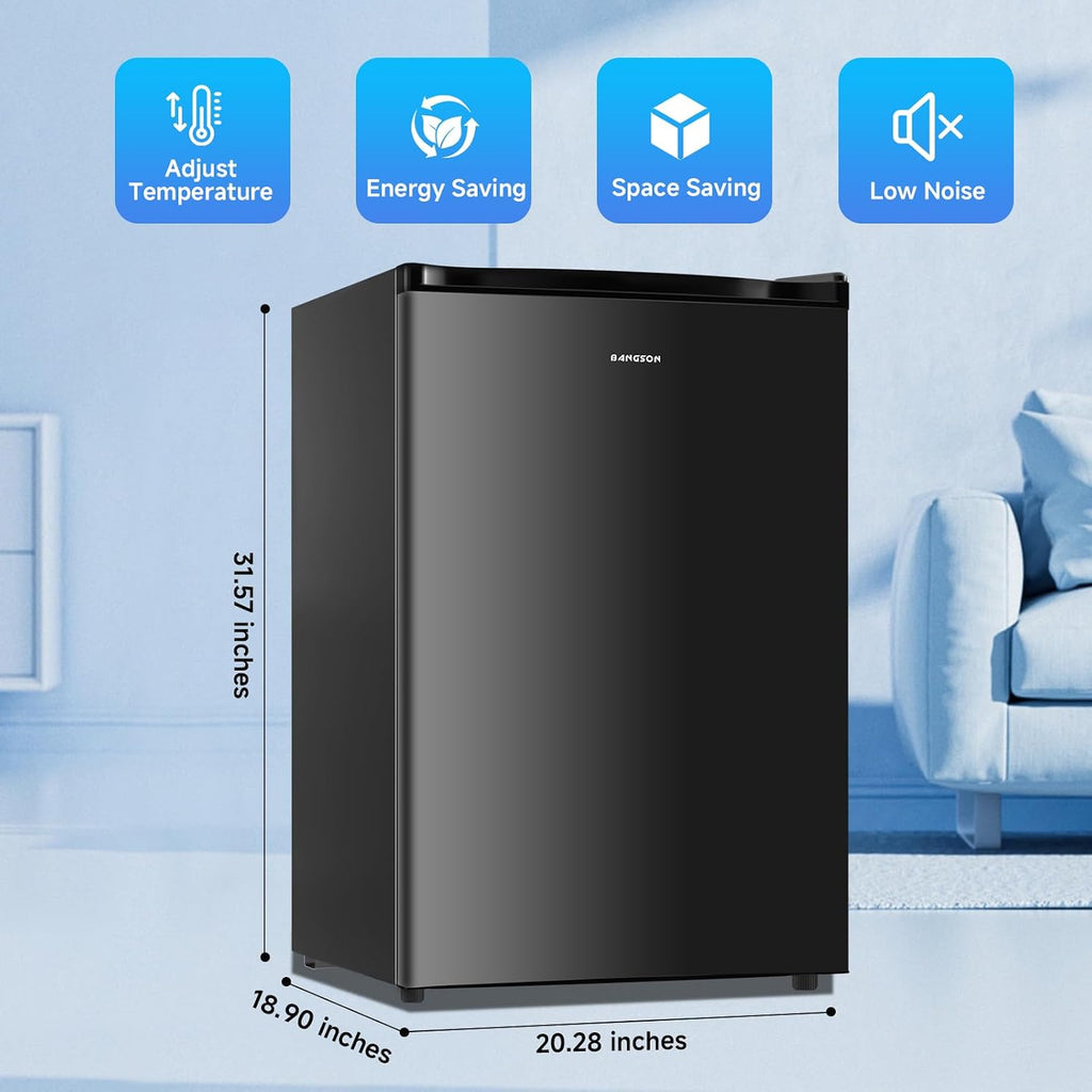 BANGSON 3.0 Cu.ft Compact Upright Freezer, Energy-Saving Mini Freezer with Adjustable Thermostat, Removable Shelves, Reversible Door, Ideal for Dorm/Office/Apartment, Black