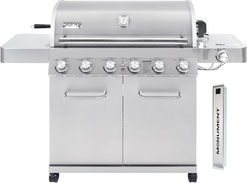 Monument Grills 77352 6-Burner Stainless Steel Cabinet Style Propane Gas Grill with Smoke Box(2 Items)