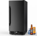 15 Inch Beverage Cooler, 127-Can Stainless Steel Drink Refrigerator with Reversible Door, Built-in or Freestanding Mini Fridge with Blue LED Light, Lock and Key for Indoor Outdoor Use, Black