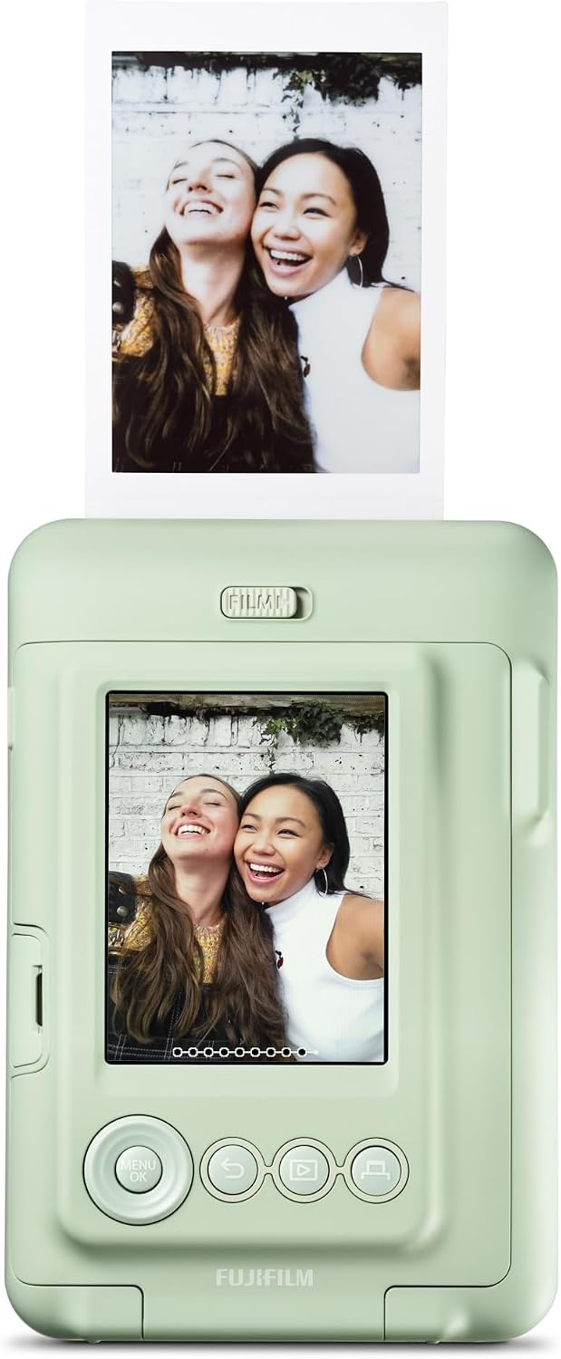 Fujifilm Instax Mini LiPlay Hybrid Instant Camera with 20 Instant Films and Photo Album. Plus Stickers. Bonus Quality Photo Microfiber Cloth (Matcha Green)