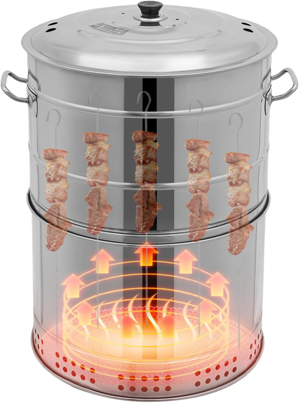 Portable Charcoal BBQ Grill, 26 Inch 360° Rotating Hanging Grill with Oil-Carbon Separation, Smokeless Stainless BBQ Grill Barrel for Camping, Garden, Picnic, Outdoor Cooking