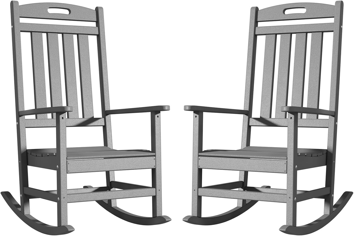 Outdoor Rocking Chair Set of 2, High Back Plastic Patio Rocking Chairs for Outside Porch Rocker Garden Lawn, All-Weather Resistant Poly Lumber Rocker Chair Outdoor, Slate Grey