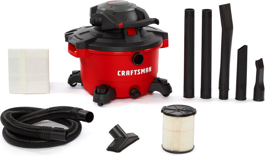 CRAFTSMAN CMXEVBE17606 12 Gallon 6.0 Peak HP Wet Dry Vac with Detachable Leaf Blower, Portable Shop Vacuum Wet and Dry with Filter, Dust Bag, Hose and Attachments for Garage, Outdoor Cleaning