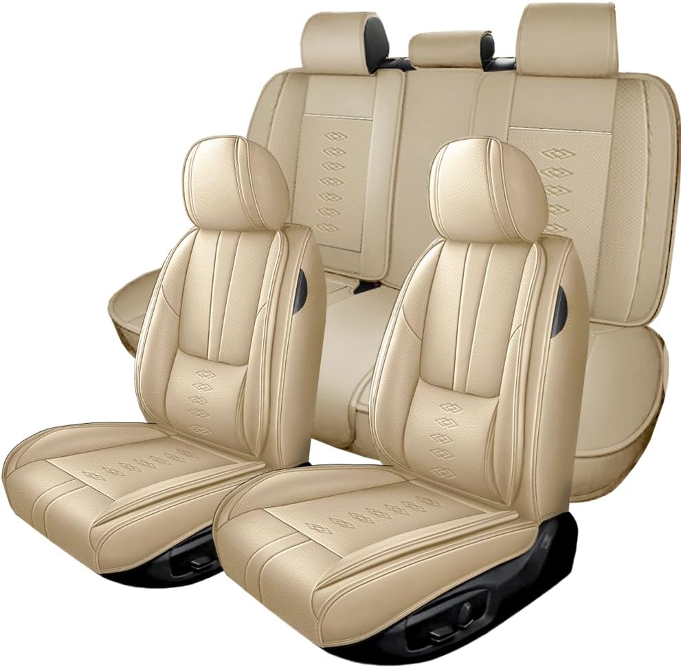 Full Set Seat Covers for Lexus LS 400 1995-1999,Leather Car Seat Cover,Soft Seat Cushion Covers with Airbag,Waterproof Automobile Seat Protectors for LS 400(Beige,Standard)