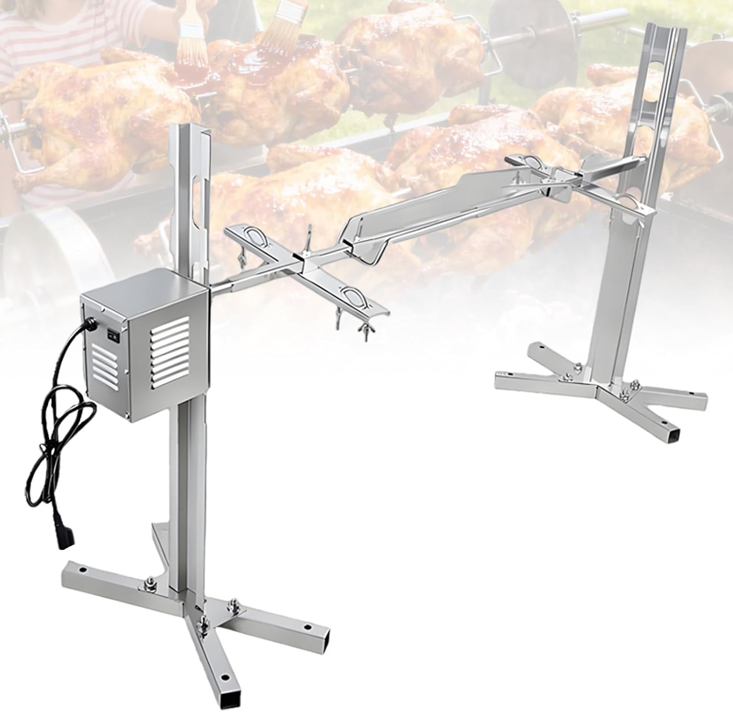 Automatic Electric Rotisserie Grill, Stainless Steel Adjustable Height, 150-200KGF.CM Torque, for Party Barbecue & Roasting