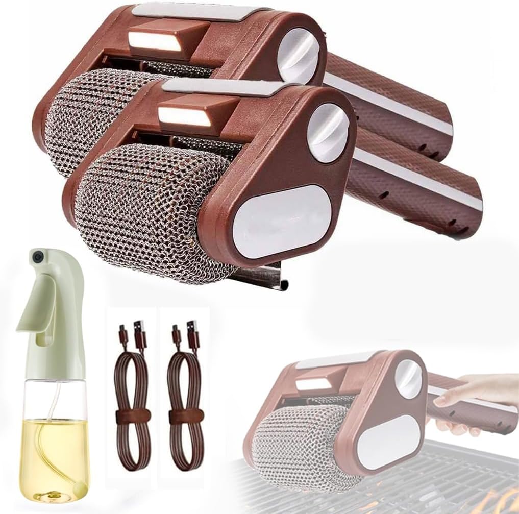 Cordless Rechargeable BBQ Tool, Electric Grill Cleaner Bristle Free with 350 RPM Stainless Roller, 304 Stainless Steel Power Roller, No Bristles, No Preheating