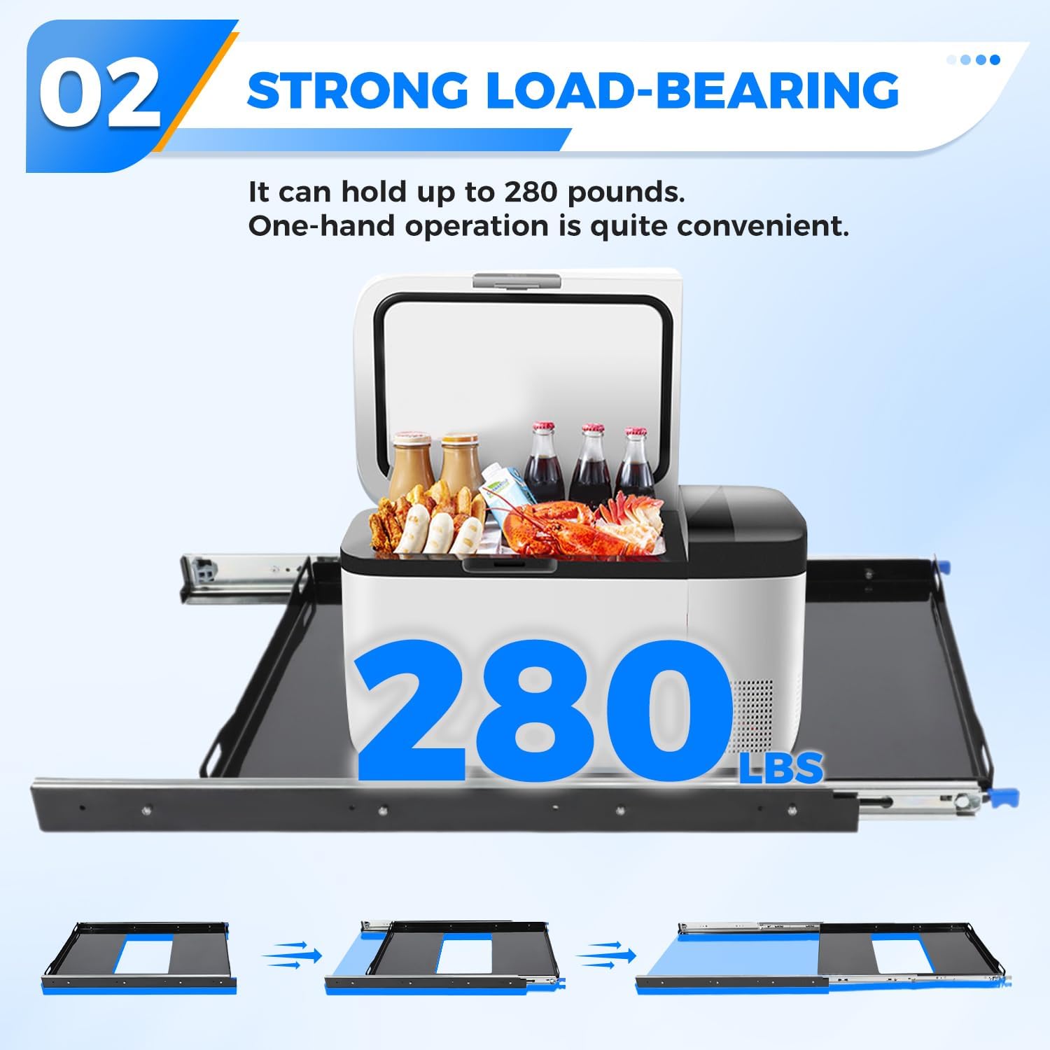 ECOTRIC Fridge Slide 29.3 x 18.7in Compatible with 28 to 65L Fridges/Coolers, Universal Portable Vehicle Refrigerator Freezer Slide Mount, W/4 Buckle Straps, 280 LBS