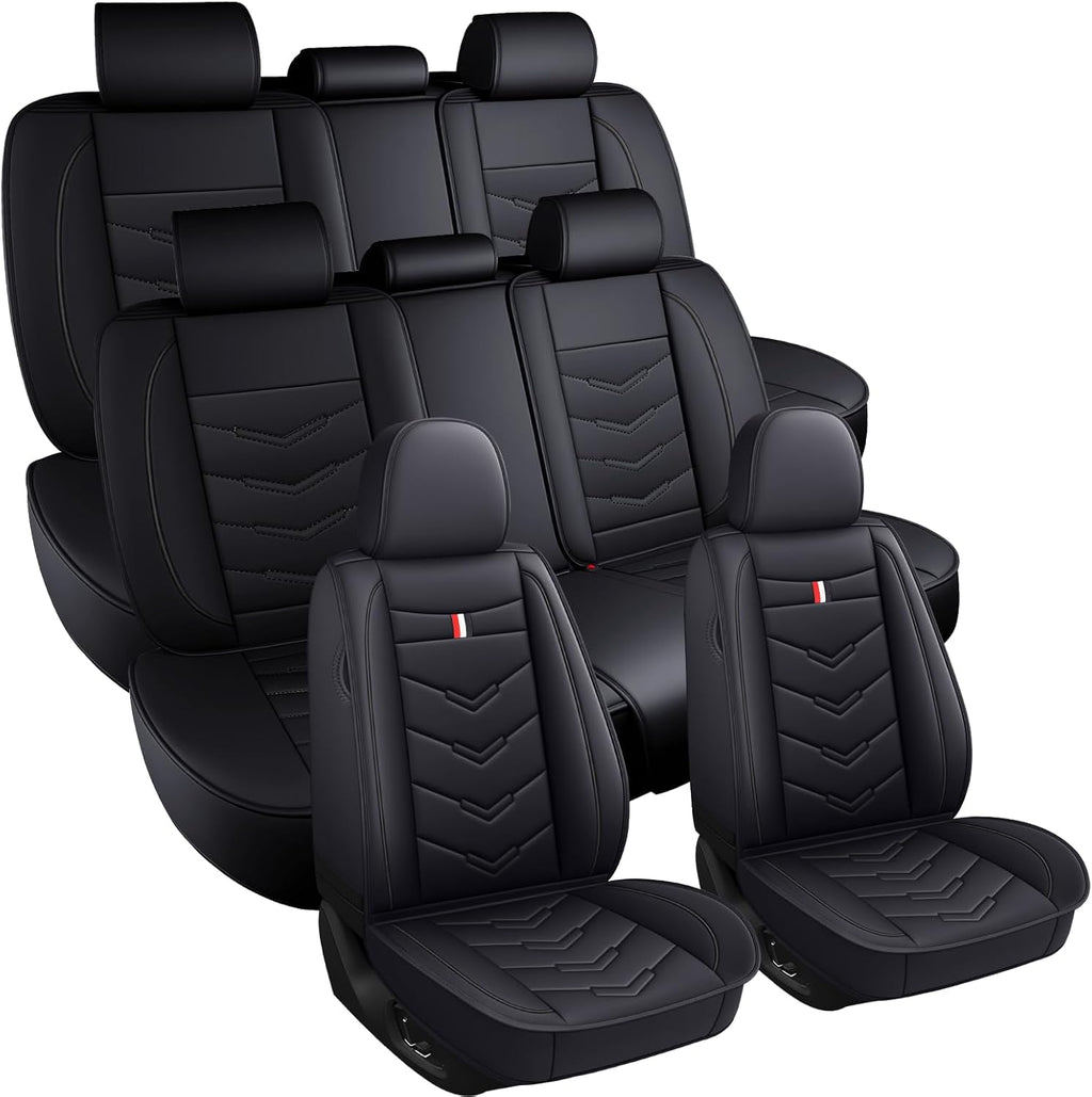 Car Seat Covers 7 Seats for Infiniti QX60 2013-2025, Waterproof Durable Leather Vehicle Cushion Covers, Breathable Full Coverage Seat Protector(Standard,Black)