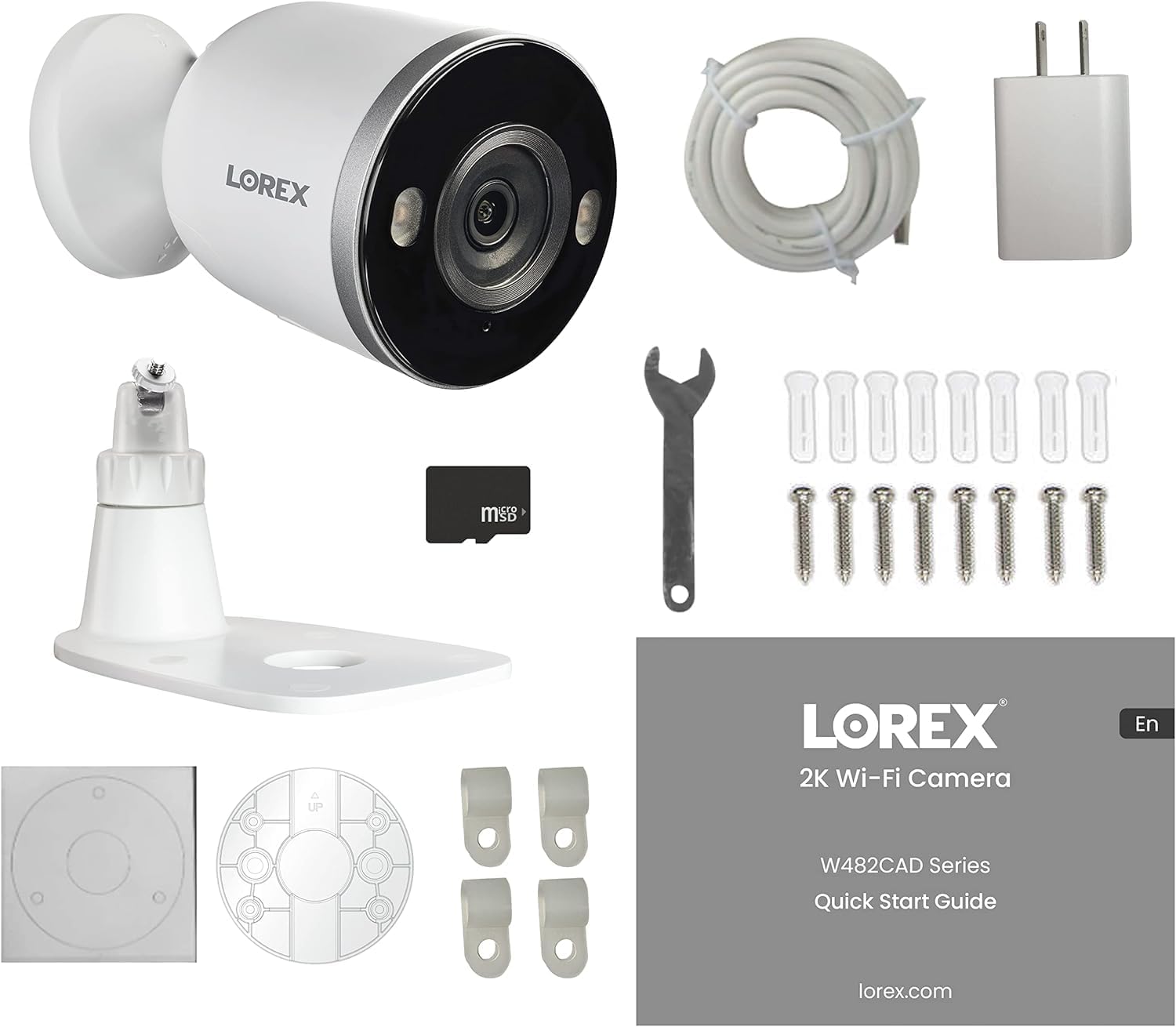 Lorex 2K Indoor/Outdoor Spotlight Camera | No Monthly Fees | 32GB MicroSD Included | Color Night Vision | 2-Way Talk | Person, Vehicle, & Animal Detection | IP65 Weatherproof | White