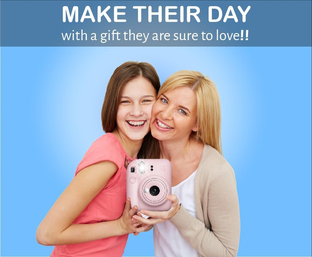 Fujifilm INSTAX Mini 12 Instant Film Camera (Blossom Pink) + Fuji Single Pack - 10 Prints Protective Case Pink Photo Album Travel Stickers Bundle!