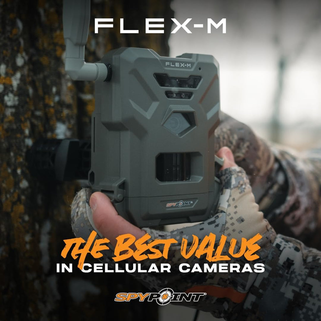 SPYPOINT Flex-M Solar Bundle - Cellular Trail Camera with Solar Panel, Best in Hunting Accessories, No WiFi Needed, GPS, Night Vision, Motion Activated, Dual-Sim LTE, IP65 Water-Resistant Game Camera