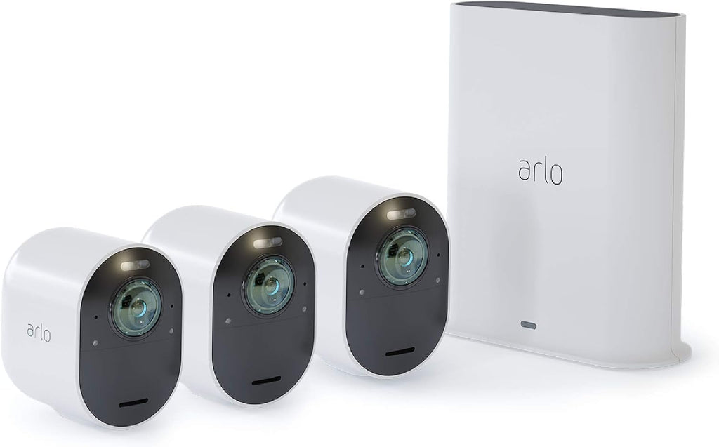 Arlo Ultra - 4K UHD Wire-Free Security 3 Camera System | Indoor/Outdoor with Color Night Vision, 180° View, 2-Way Audio, Spotlight, Siren | Works with Alexa and Homekit | (VMS534)