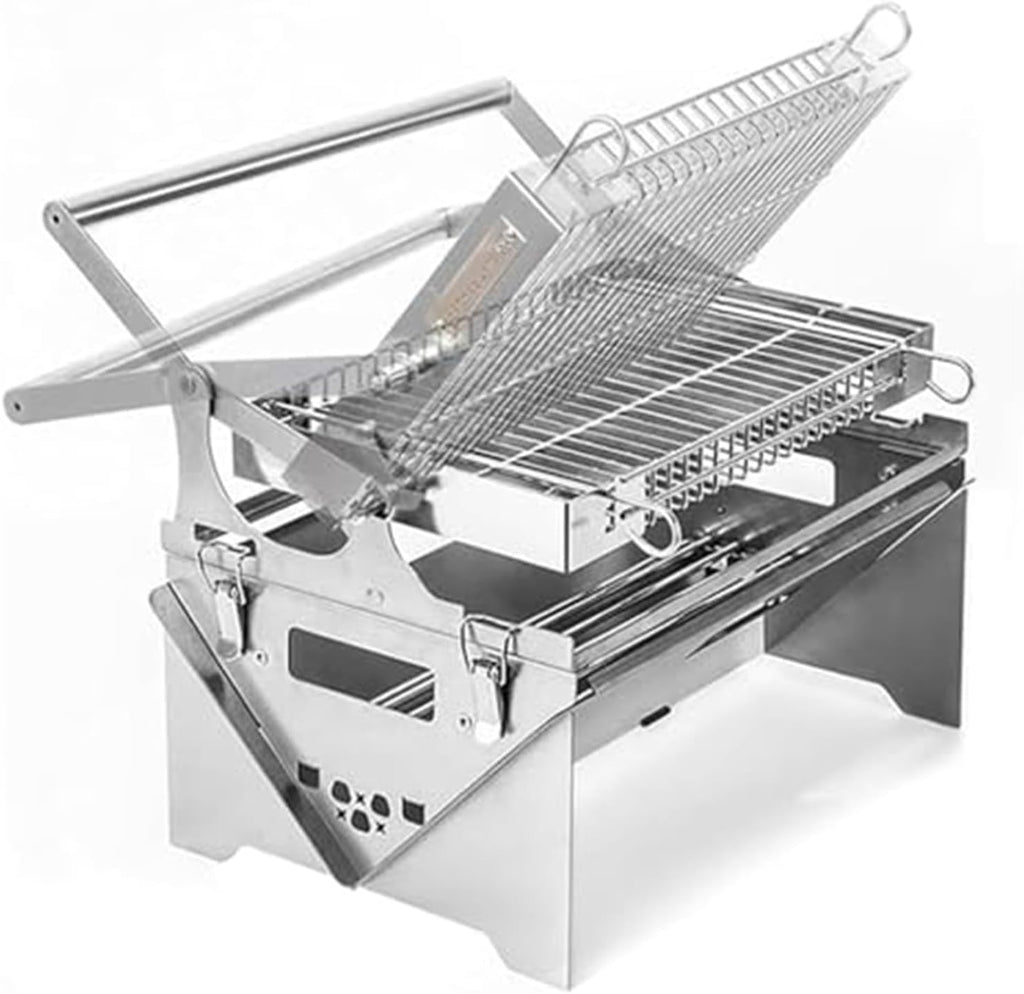 Portable 360 degree Rotating Charcoal Grill, with Removable Tray&Adjustable Steel Frame, Stainless Steel Flipping Barbecue Grills, for Picnic Yard Party