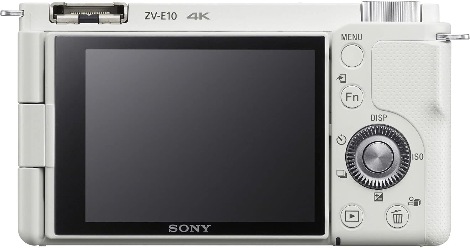 Sony ZV-E10 Mirrorless Camera Kit with 16-50mm II Power Zoom Lens (White) | APS-C Sensor | Compact Creator Tool + 64GB Card + Bag + Card Reader + HDMI Cable + Flex Tripod + Hand Strap + More