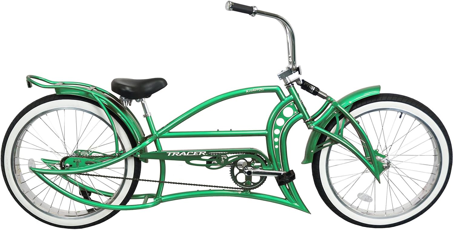 Tracer KRAKER PRO 26 Inch Stretch Chopper Bicycle for Adult,Single Speed Men Lowrider Bike with Oversized Hi-Ten Stretch Steel Frame,Front Wheel 26 * 3.5,Rear Wheel 26 * 4.0 Multiple Colors
