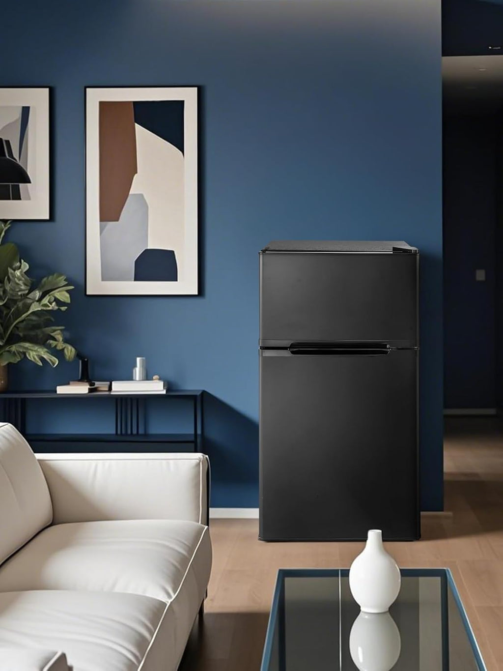 Mini Fridge with Freezer for Bedroom, 3.1 Cu.ft Double Doors Small Refrigerator with Ice Tray, Removable Shelves, Temperature Control Mini Refrigerator for Dorm and Office