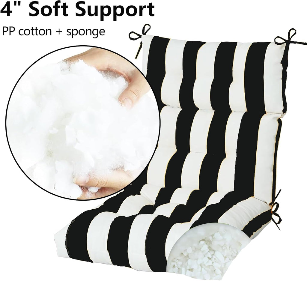 High Back Chair Cushions Set of 2, Adirondack Chair Cushion with Waterproof, Rocking Chair Cushion for Outdoor Patio, Garden Porch 45'x 22'x 4 (2, Black and White B)