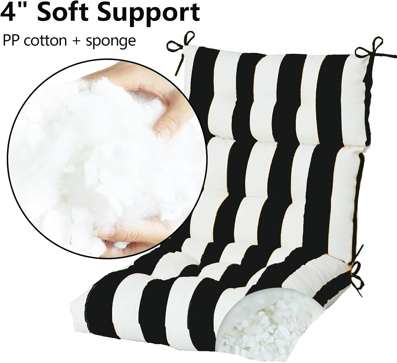 High Back Chair Cushions Set of 2, Adirondack Chair Cushion with Waterproof, Rocking Chair Cushion for Outdoor Patio, Garden Porch 45'x 22'x 4 (2, Black and White B)